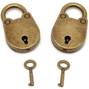Lot de 2 mini cadenas en forme d'archaize de style ancien avec cl&eacute;, mini cadenas bronze antique