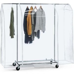 Grande Housse de Protection pour Portant à Vêtements, 152x180x50 cm, Plastique Waterproof Transparent, Ouverture et Fermeture Faciles, Portant Non