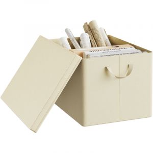 Lot de 1 Bo&icirc;te de Rangement WOLTU, 48x36x30 cm, avec Couvercle, Coffre de Rangement en Tissu non Tiss&eacute;, Pliable, Cr&egrave;me