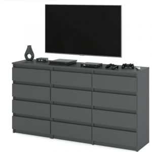Commode / commode avec 12 tiroirs (8+4) - H92cm B180cm D33cm, mat / gris mat