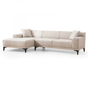 Canap&eacute; d'angle &agrave; gauche moderne en tissu blanc avec 2 coussin Tivano 250 cm