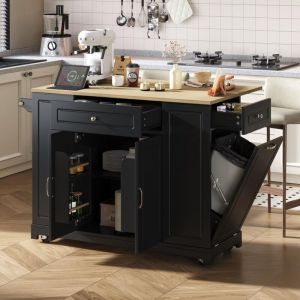 Desserte de cuisine, armoire de cuisine, desserte amovible, coin repas escamotable, buffet imitation bois avec rangements, îlot de cuisine mobile,