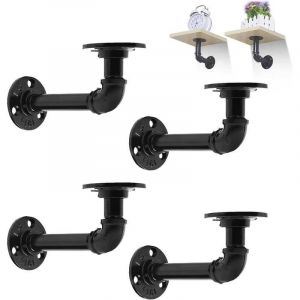 Lot de 4 supports d'étagère en fer noir - fixation murale, hauteur 10cm x profondeur 15cm.