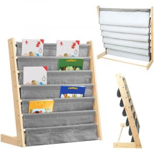Biblioth&egrave;que pour enfants avec poche, 6 niveaux, bois naturel, &eacute;tag&egrave;re de rangement pour livres, 76cm