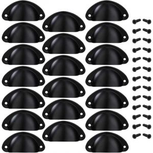 Poign&eacute;e de Tiroir Bouton Porte Coquille Poign&eacute;e en Forme de Coquille D&eacute;coration Porte Meuble Tiroir Armoire Placard avec Vis 20 Pi&egrave;ces Noir