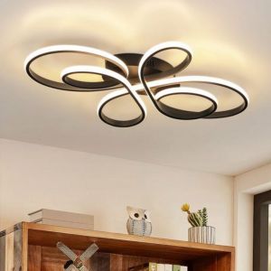 Zmh Plafonnier led Forme papillon 30W, Noir, moderne, dimensions 40x26.5x3.5cm, blanc chaud 3000K, IRC80, aluminium et silicone, non dimmable, adapt&eacute;