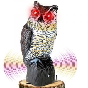 Hibou en plastique pour &eacute;loigner les oiseaux, &eacute;pouvantails avec yeux clignotants, son effrayant, hibou pour le contr&ocirc;le des oiseaux pour le jardin