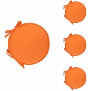 Lot de 4 Coussin Rond Galette de Chaise Ronde pour Table et Chaise de Salle &agrave; Manger avec Cordon de Serrage 38cm orange--