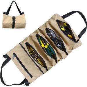 ZVD (Khaki)Sac à Roulettes pour Outils, Sac à Outils en Toile pour Clés à Molette, Sac à Roulettes Polyvalent avec 5 Poches à Fermeture éclair, Idéal