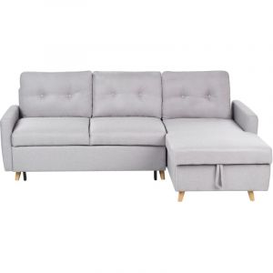 Canap&eacute; d'Angle Convertible C&ocirc;t&eacute; Gauche en Tissu Gris Clair Fonction Couchage Confortable pour Salon Scandinave Moderne Beliani