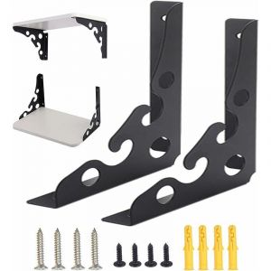 Shining House - Equerre Etagere Murale Noir 2pcs Equerre D'&Eacute;tagere Lourde Triangulaire Support Etagere en Fer avec Vis pour &Eacute;tag&egrave;re Murale pour