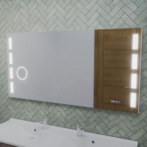 Cuisibane - Miroir led réglable excell plus - 140 x 70 cm avec antibuée, loupe et horloge