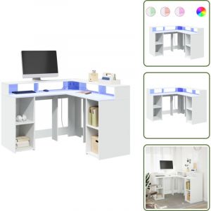 Vidaxl - Bureau avec lumi&egrave;res led blanc 130x130x91 cm bois d'ing&eacute;nierie - Bureau - Bureaux - Bureau D'ordinateur - Bureau D'&eacute;tude