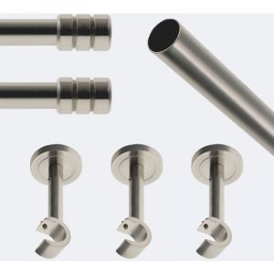 Boulet - Kit de tringle &agrave; rideaux Nickel Mat 250cm Diam.20mm Embout Cylindre 2ST - Fixation Mur