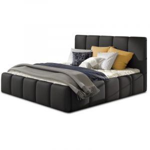 Lit adulte Vika – Simili cuir capitonné-Noir-160x200