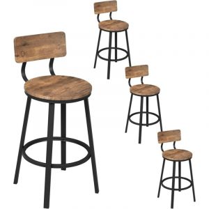 Lot de 4 Tabouret de Bar WOLTU, Chaise de Bar, avec Repose-Pieds et Dossier, en M&eacute;tal et MDF, Marron Rustique