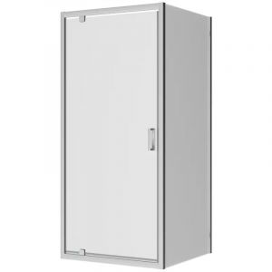 Cabine de douche 90x100 cm Porte battante d'angle et paroi fixe Profils Aluminium Chrome Verre opaque 6mm h190 - Réversible Mod. Apulia