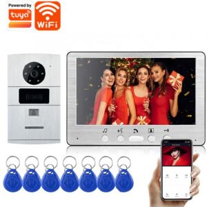 Caméra de Sonnette sans Fil, Sonnette Vidéo WiFi Intelligente 1080P avec Moniteur, Système de Visiophone WiFi, Vision Nocturne, Appels Vidéo à