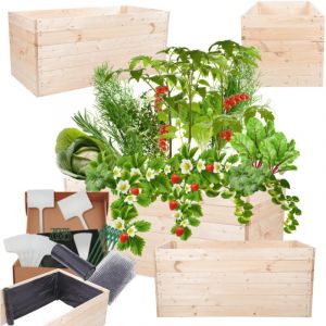 MODO24 Carr&eacute; potager ZP06 sur&eacute;lev&eacute; en bois de pin massif pour jardin et terrasse, 54x120x60 cm, naturel