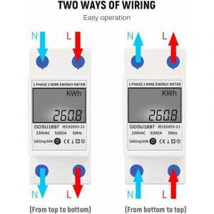 Compteur électrique Monophasé, 80A 220V Compteur d'énergie électrique Numérique Compteur d'électricité à Rail DIN Monophasé Compteur électrique