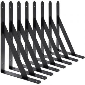 Equerre Etagere Murale, 8 Pcs Supports Triangulaires de 90 Degr&eacute;s en Acier, &Eacute;querres &Eacute;tag&egrave;res 200mm x 120mm, Support d'angle Brace (Noir)