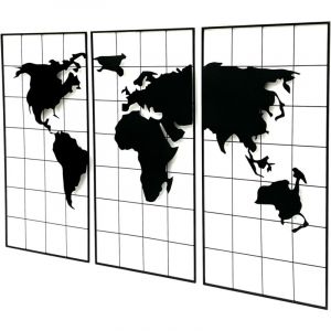 D&eacute;coration murale Carte du Monde M&eacute;tal 170x100 cm Noir 3 pi&egrave;ces Panneau d&eacute;coratif 210329 Tableau mural Atlas mondial D&eacute;coration Panneau Art mural