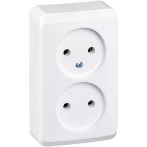 Prise double 2P sans terre saillie blanc prima schneider