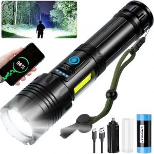 Lampe Torche LED Ultra Puissante, Lampe de Poche Rechargeable, Lampe Torche Tactique Militaire Puissante, IPX6 &Eacute;tanche, 7 Modes D'&eacute;clairage pour