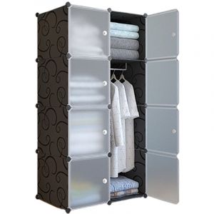 Armoire Penderie &Eacute;tag&egrave;re de Rangement en Plastique Meuble de Rangement Portable,Armoire de Chambre 8 Cubes, Noir