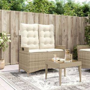 Banc inclinable de jardin avec coussins-Banquette de jardin beige résine tressée 665634