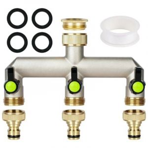 Adaptateur de robinet 3 voies, r&eacute;partiteur de tuyau pour collecteur de robinet en laiton 3/4", adaptateur de tuyau pour robinet 3 voies, avec 3