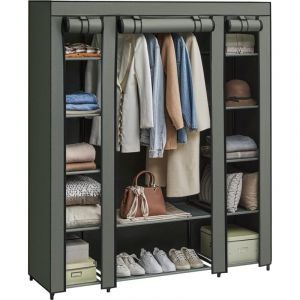 Armoire de Rangement en Tissu, Penderie avec Housse, Placard, Garde-Robe, 45 x 150 x 175 cm, 12 Compartiments, Cadre en Métal, pour Chambre,