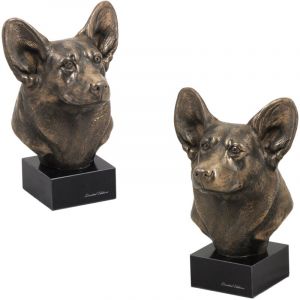 Pembroke Welsh Corgi - statuette de chien, buste sur socle en pierre, sculpture, troph&eacute;e pour une exposition canine par Art-Dog