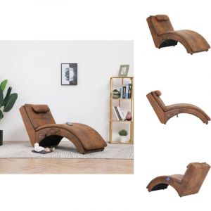 Chaise longue de massage avec oreiller Marron Similicuir daim - Chaise Longue - Fauteuil Relaxant - Massage - Chauffante - Cuir Synth&eacute;tique