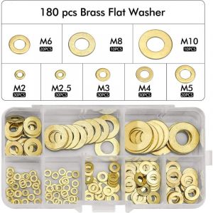 Linghhang - 180pcs Rondelle Plate, Joint Rondelle Plate en Laiton Assortiment, M2 M2.5 M3 M4 M5 M6 M8 M10 Rondelle Plate pour L'étanchéité des Vis