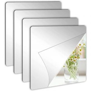 Lot de 4 miroirs muraux pleine longueur en acrylique Auto-adhésifs Incassables À coller au mur Grand miroir complet Maison entraînement 15 15cm