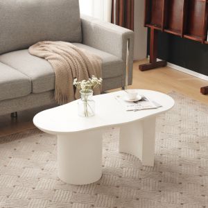 Table basse rectangulaire moderne minimaliste 100x50x40cm Laqu&eacute; canap&eacute; table meubles salon table &agrave; manger Design irr&eacute;gulier blanc