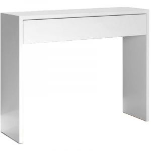 Table console, meuble console avec 1 tiroir coloris blanc - longueur 100 x profondeur 30 x hauteur 76 cm