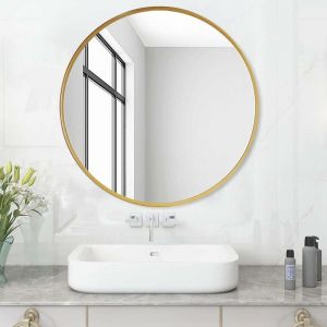 Beijiyi - Miroir de salle de bain rond sans éclairage 60 cm avec cadre en métal doré mat Miroir décoratif rond bord doré 60 x 60 cm