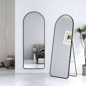 Emke - Miroir sur Pied 160 x 60 cm, Miroir Pleine Longueur avec cadre en aluminium pour Salon, Chambre, Vestiaire, Noir
