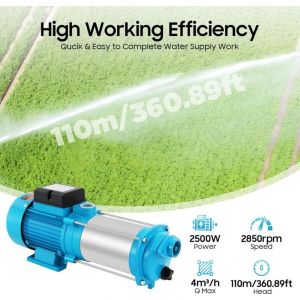 Pompe centrifuge puissante 2500 W, pompe d'arrosage pour jardin, pompe &agrave; jet avec pressostat, pompe pression, 4000 l/h, 110 m, acier inoxydable