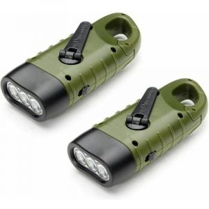 Lucky-88 - Lampe Torche Solaire Rechargeable(Lot de 2), led Lampe d'Urgence à Dynamo Manivelle Flashlight avec Mousqueton pour Randonnée Voyage