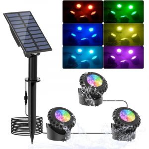Lumières led Submersible Solaire, 2 Modes Spot Piscine rgb, 5.5V Changement de Couleur Éclairage de Piscine, IP68 Etanche Lampe Solaire pour