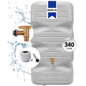 GARANTIA Kit R&eacute;servoir de jardin CUBUS 340 L, gris b&eacute;ton incl. robinet de vidange en plastique et raccord de descente