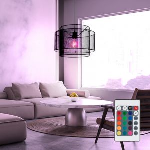 Lampe suspendue suspension noire suspension noire industrielle, salle &agrave; manger, grille, t&eacute;l&eacute;commande dimmable, 1x led rgb 8,5W 806Lm blanc chaud, DxH