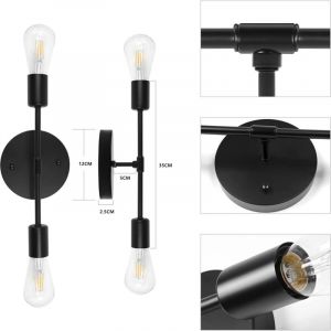 Lampe frontale miroir de salle de bain vintage en fer forg&eacute; double t&ecirc;te de salle de bain 220V noir avec Ampoule LED