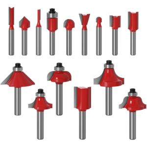 Alovez - 15pcs 6.35mm Tige Fraises à Défoncer Kit Coffret Fraise pour Defonceuse en Carbure de Tungstène Outil de Travail du Bois de Carbure de Profil