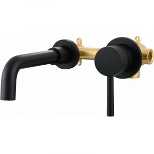 Famille - gabrielle Mitigeur Lavabo Noir 2 Trous Robinet Mural Encastré En Laiton Eau Chaude Et Froide Pour Salle De Bain