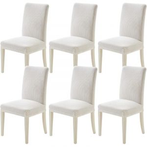 Housse de Chaise Salle &agrave; Manger Moderne House de Chaise Int&eacute;rieur Extensible Housse Chaise Blanche 6-Pi&egrave;ces Protege Assise Couvre Convient &agrave; la