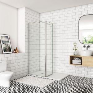 Ocean Sanitaire - Paroi de douche &agrave; l'italienne 50x200cm, paroi fixe murale avec retour pivotant 50x200cm et une barre de fixation 140cm en carr&eacute;